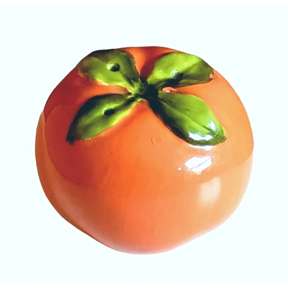 Tomato Persimmon‎ Fruit Salt or Pepper Shaker Orange Ceramic Glossy Farmhouse